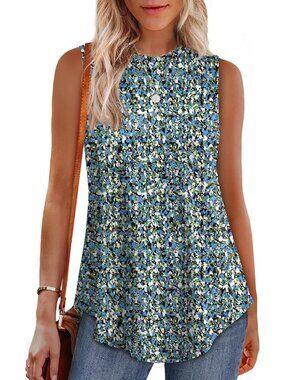 Floral High Neck Tank Top for Women - Stylish Sleeveless Tunic in Xx-Large